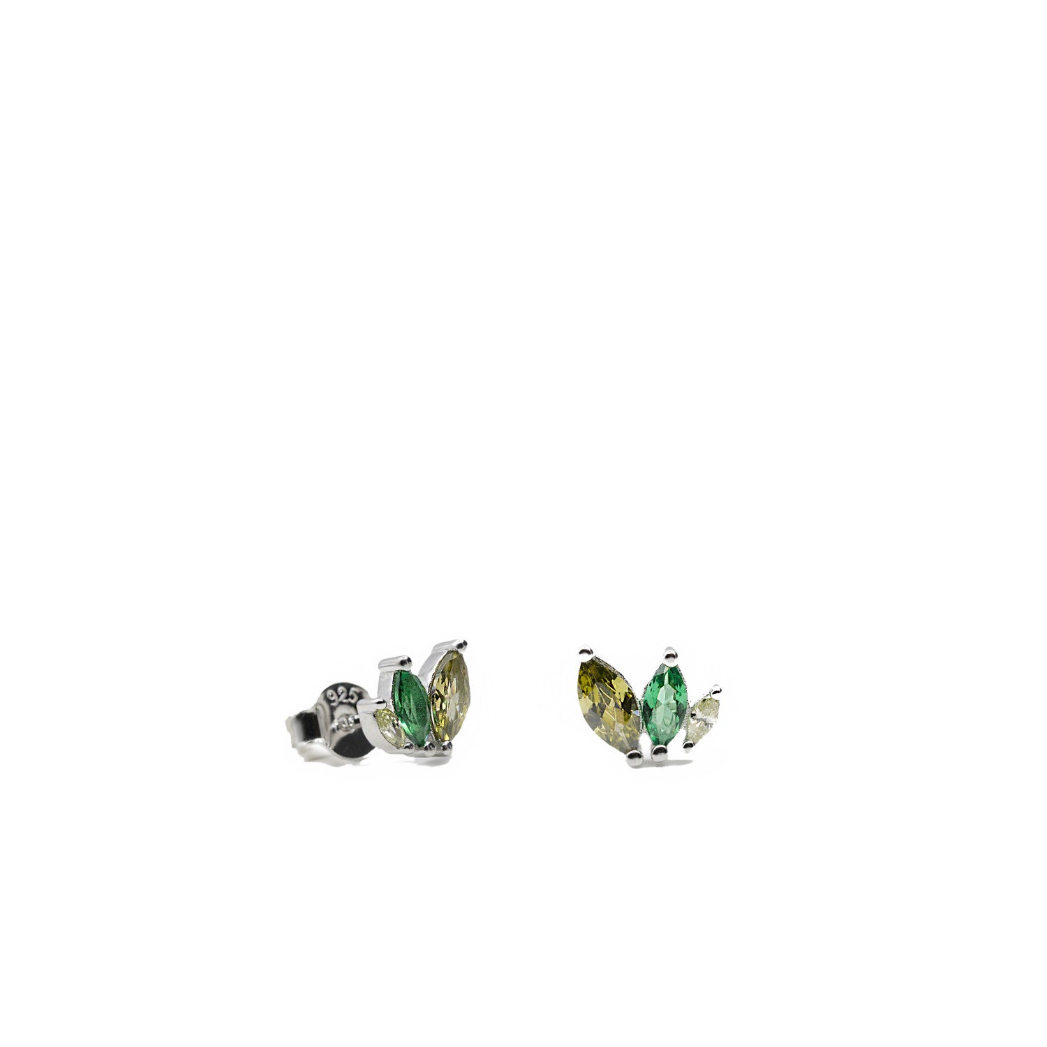 Pendientes pequeños con gemas en tonos verdes