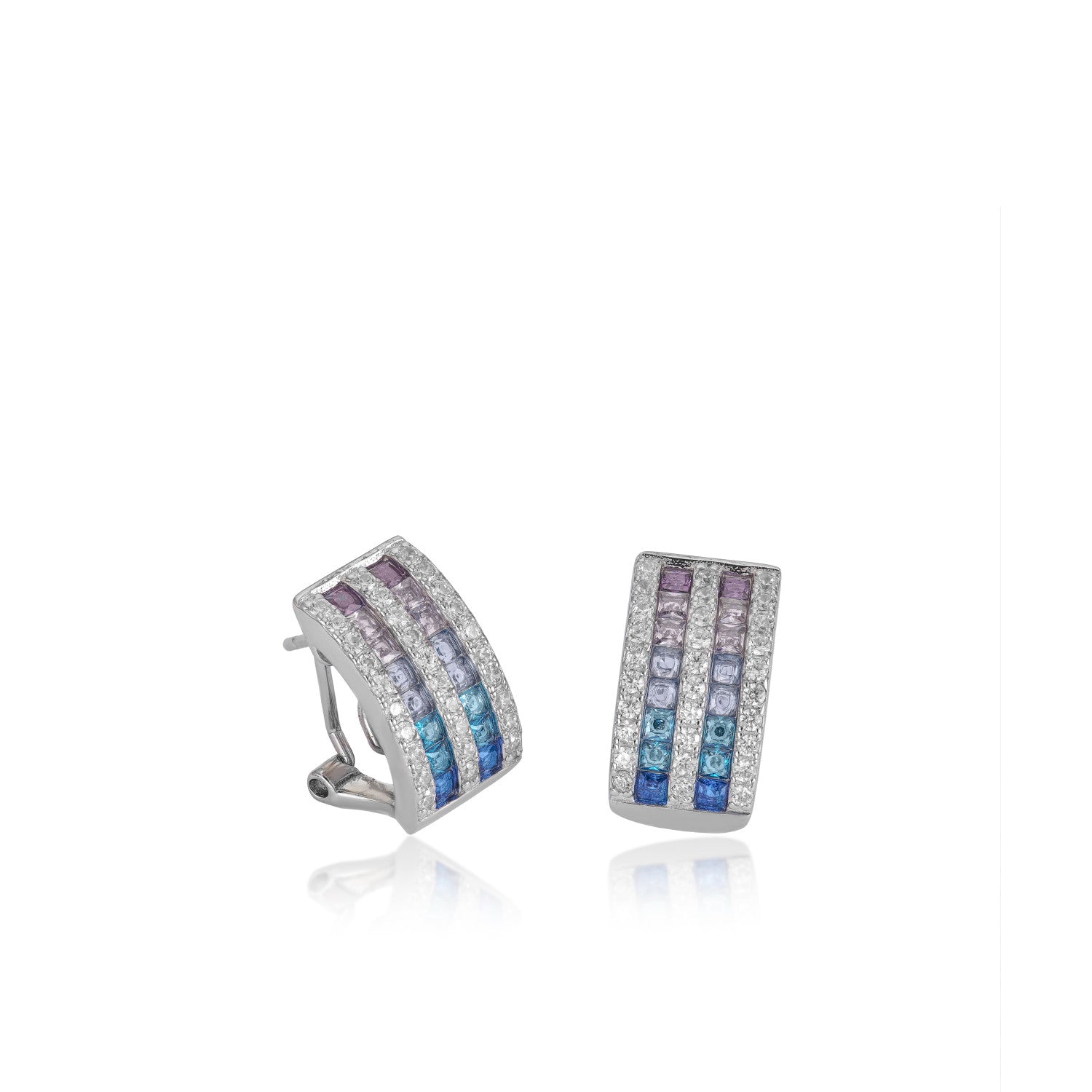 Earrings with omega clasp blue gemstones and zircons