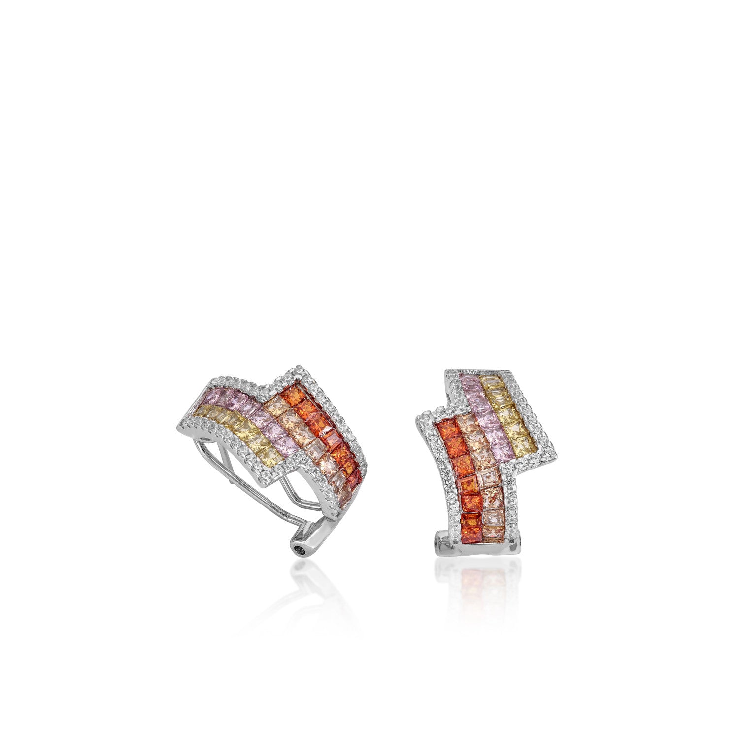 Earrings omega clasp with uneven design in warm tones