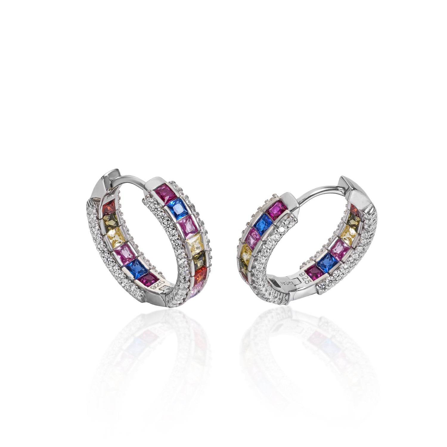 Hoop earrings with multicolored stones and zircons