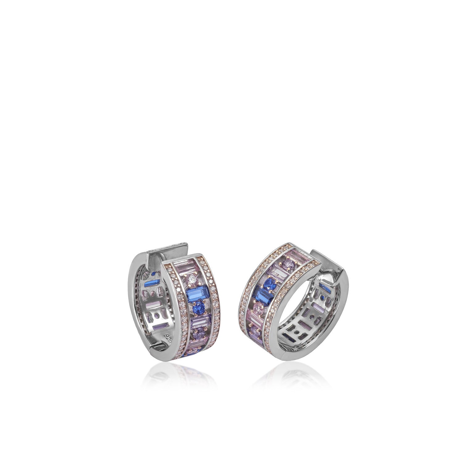 Small hoop earrings with multicolored gemstones design
