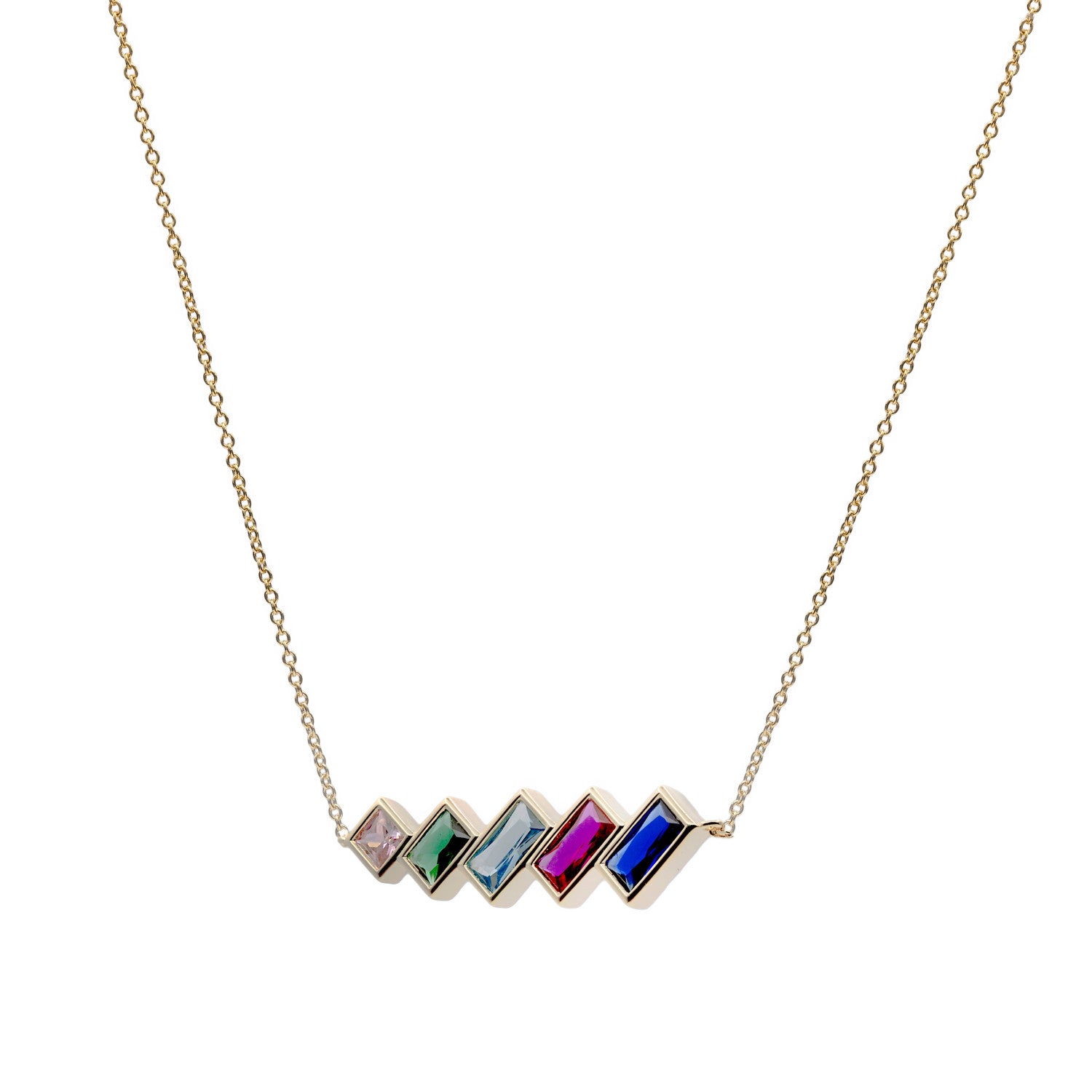 Collar con gemas multicolor de diferentes tamaños.