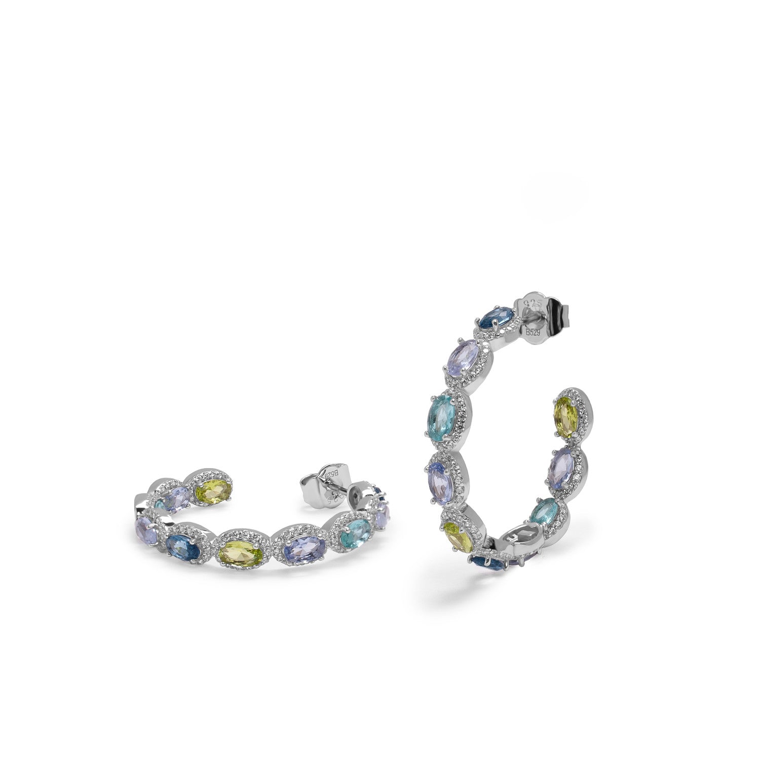 Hoop earrings with blue stones and zircons