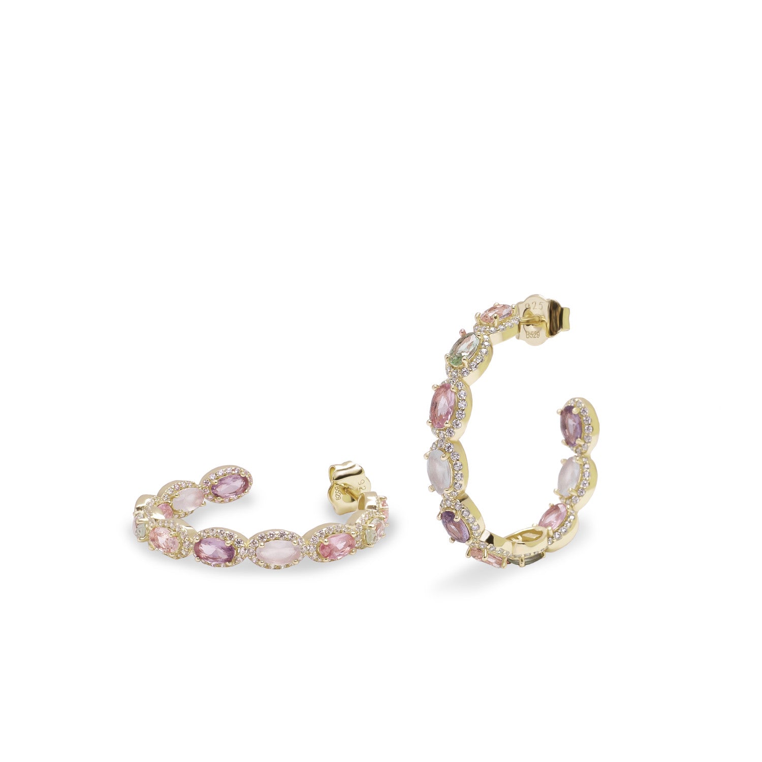 Hoop earrings with pink stones and zircons