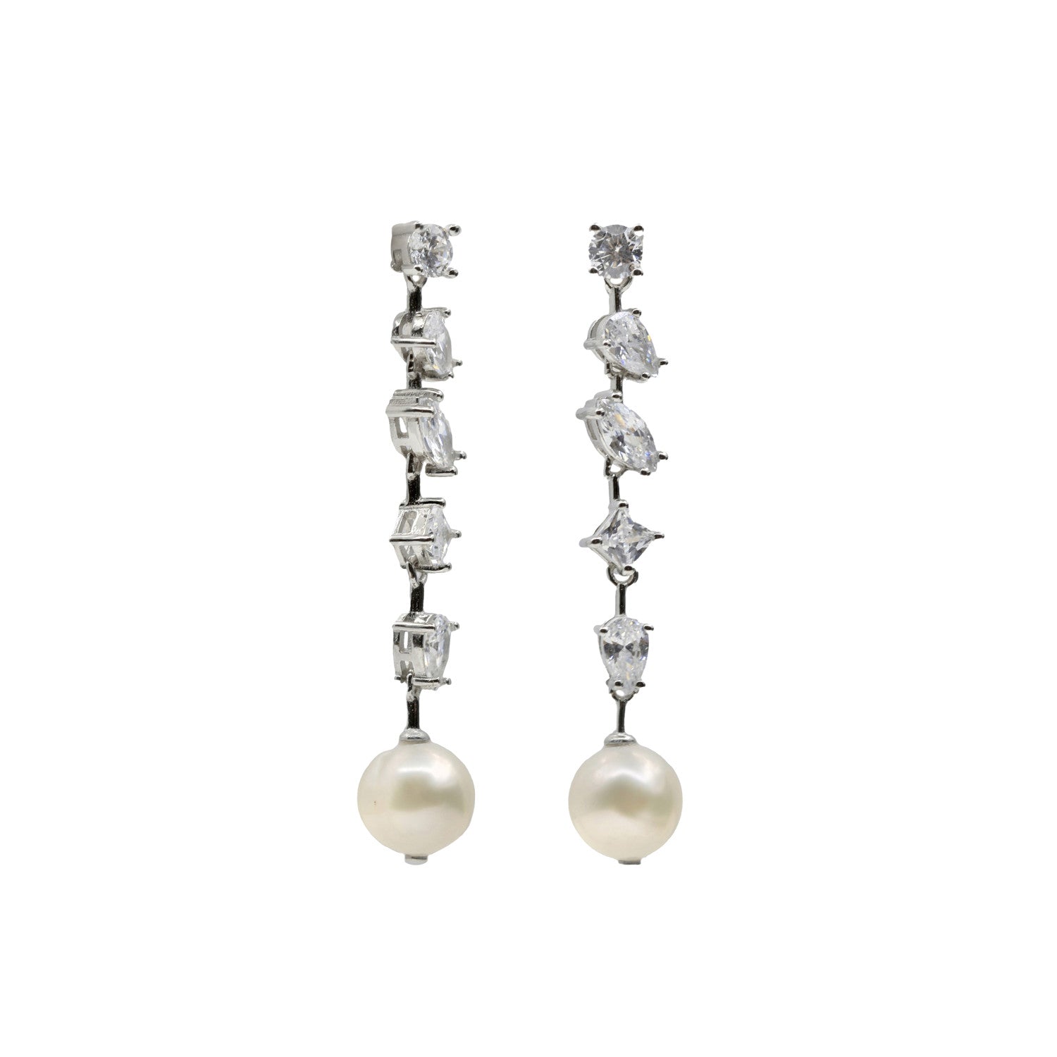 Long bridal earrings with irregular zirconia and pearls
