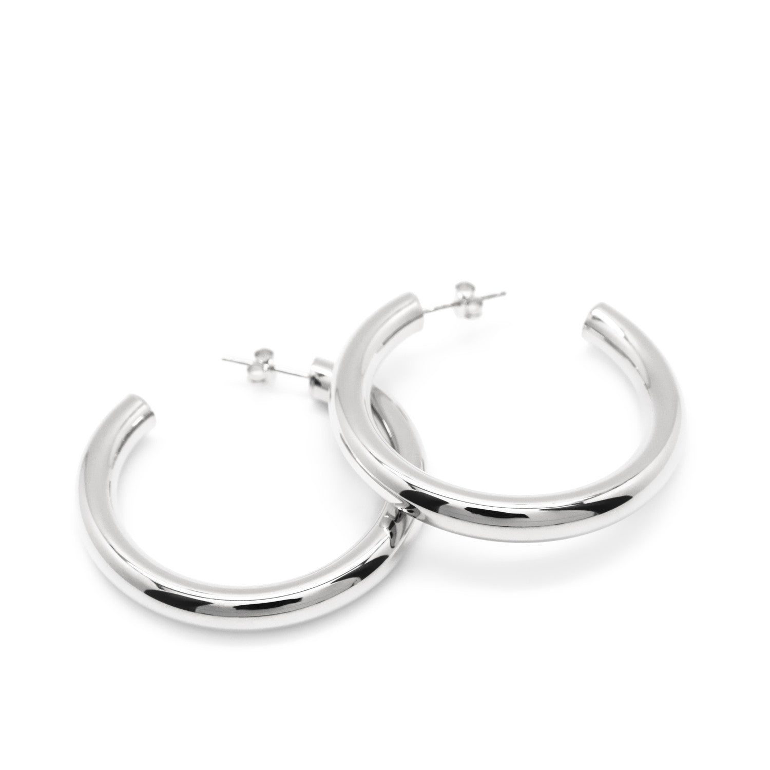 Earrings - Large silver hoop earrings with semi-open tube design