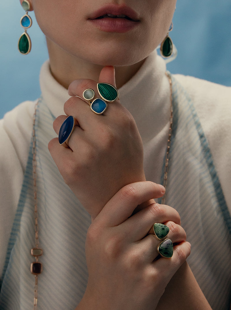 ring with labradolite stone design LINEARGENT triangular-LINEARGENT