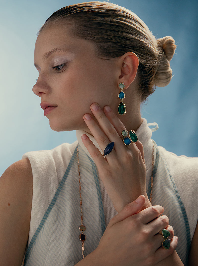 ring with labradolite stone design LINEARGENT triangular-LINEARGENT