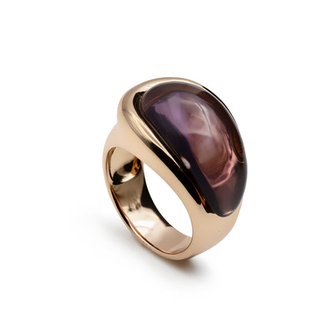 Anillo con piedra morada y plata bañada en rosa-LINEARGENT
