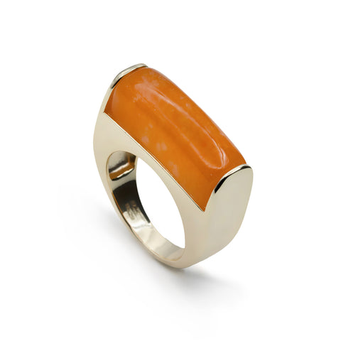 Anillo con piedra tono naranja en forma rectangular-LINEARGENT