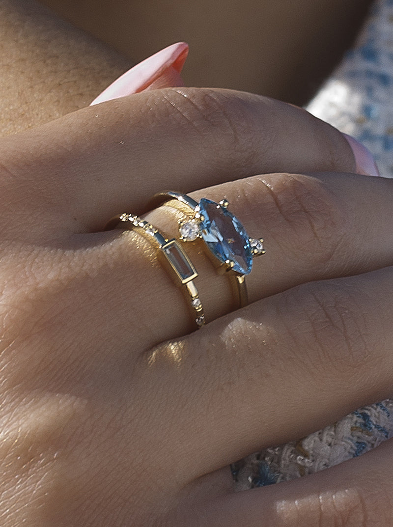 Anillo doble con piedras en tono azul-LINEARGENT