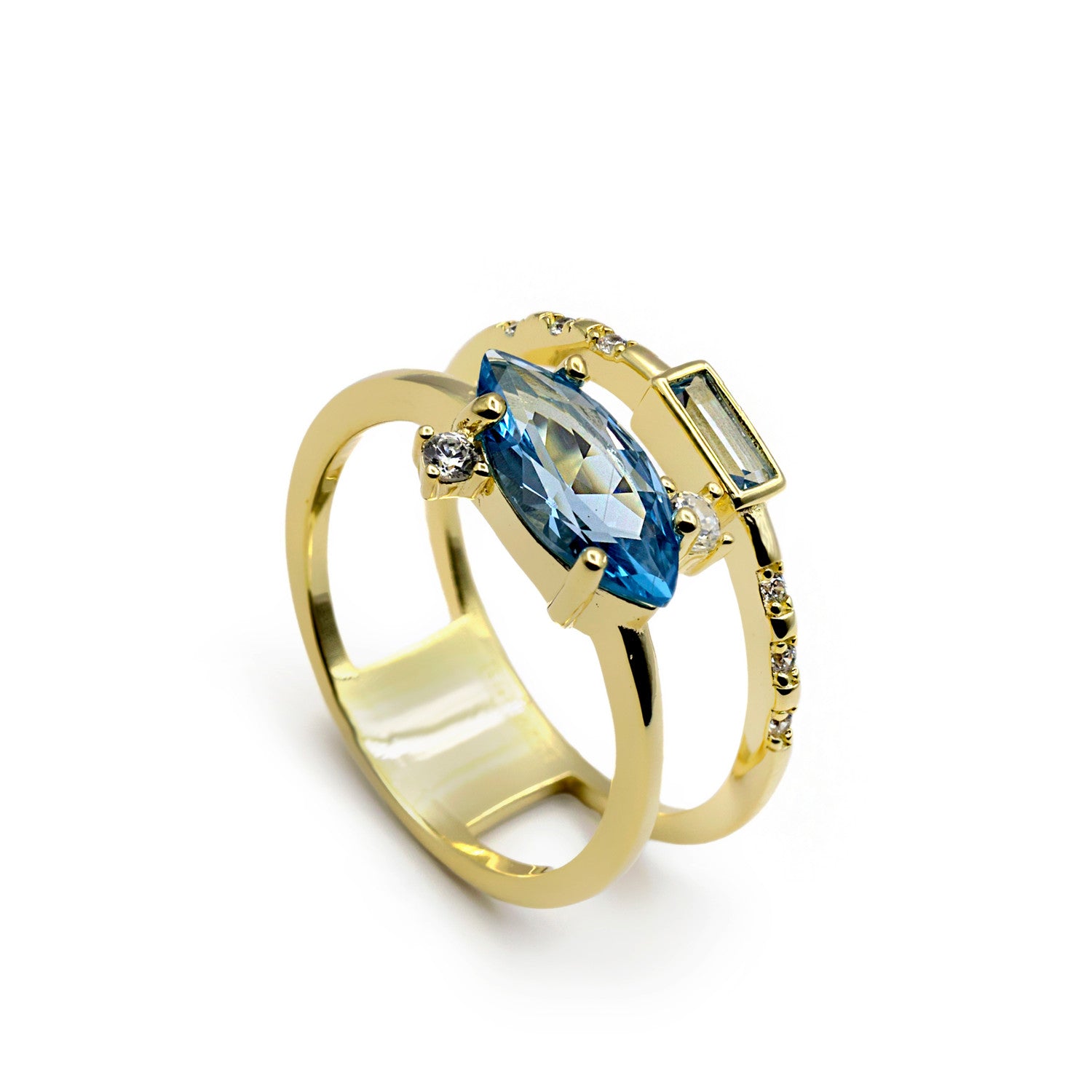 Anillo doble con piedras en tono azul-LINEARGENT