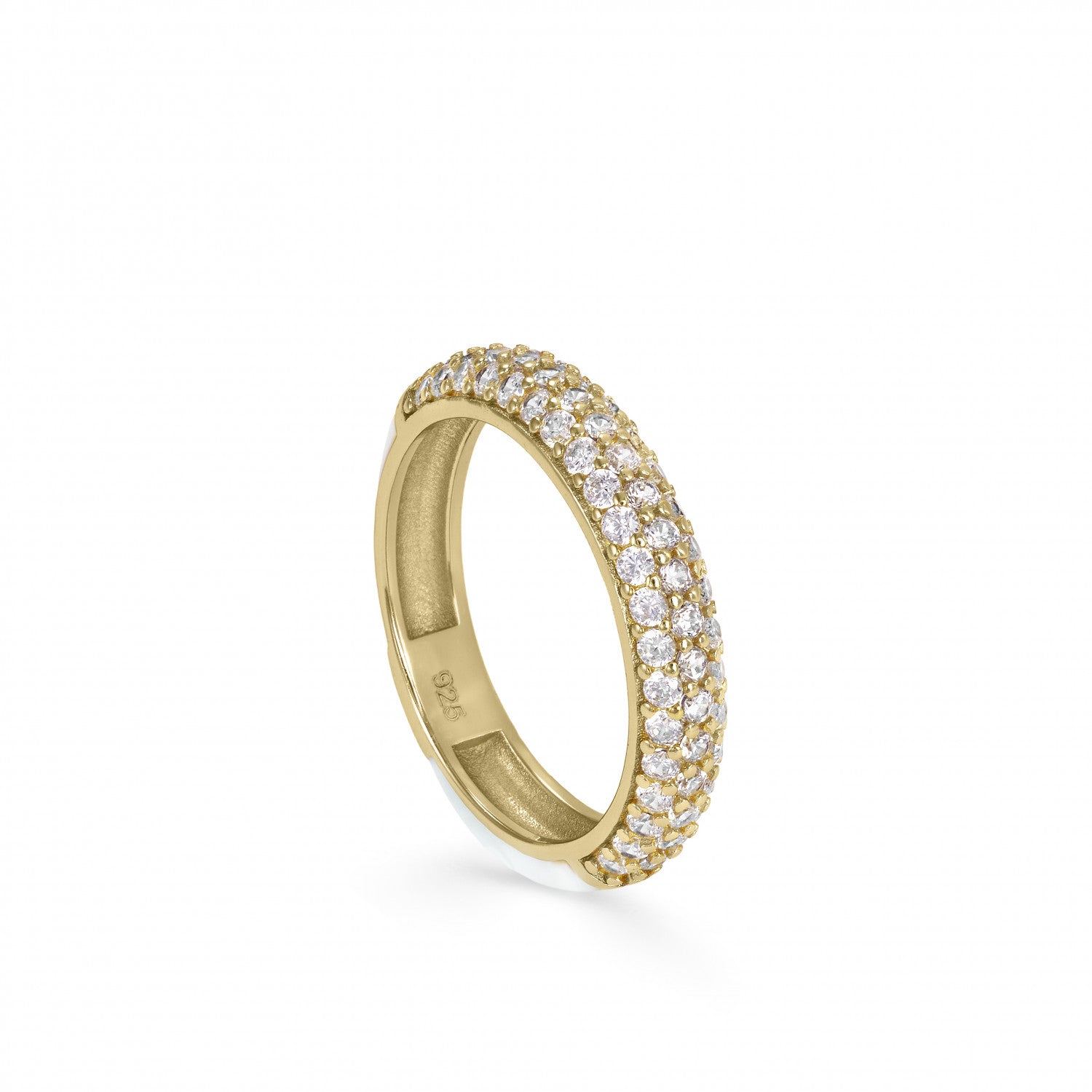 Anillo esmalte blanco con engaste de circonitas-LINEARGENT