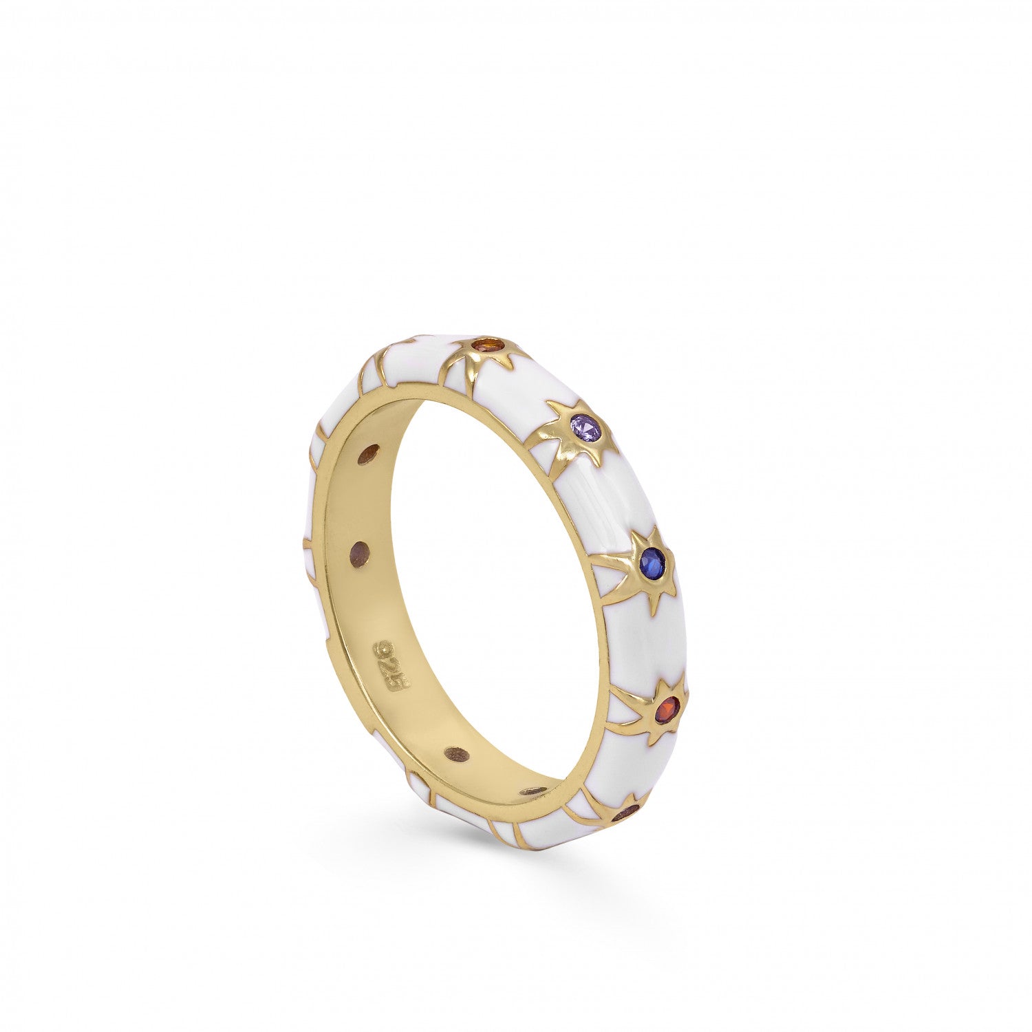 Anillo esmalte blanco diseño estrellas multicolores-LINEARGENT