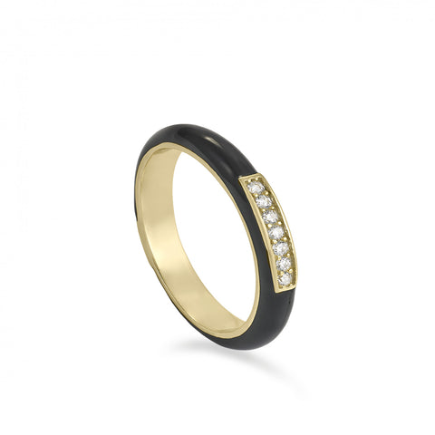 Anillo esmalte diseño circular tono negro con circonitas-LINEARGENT