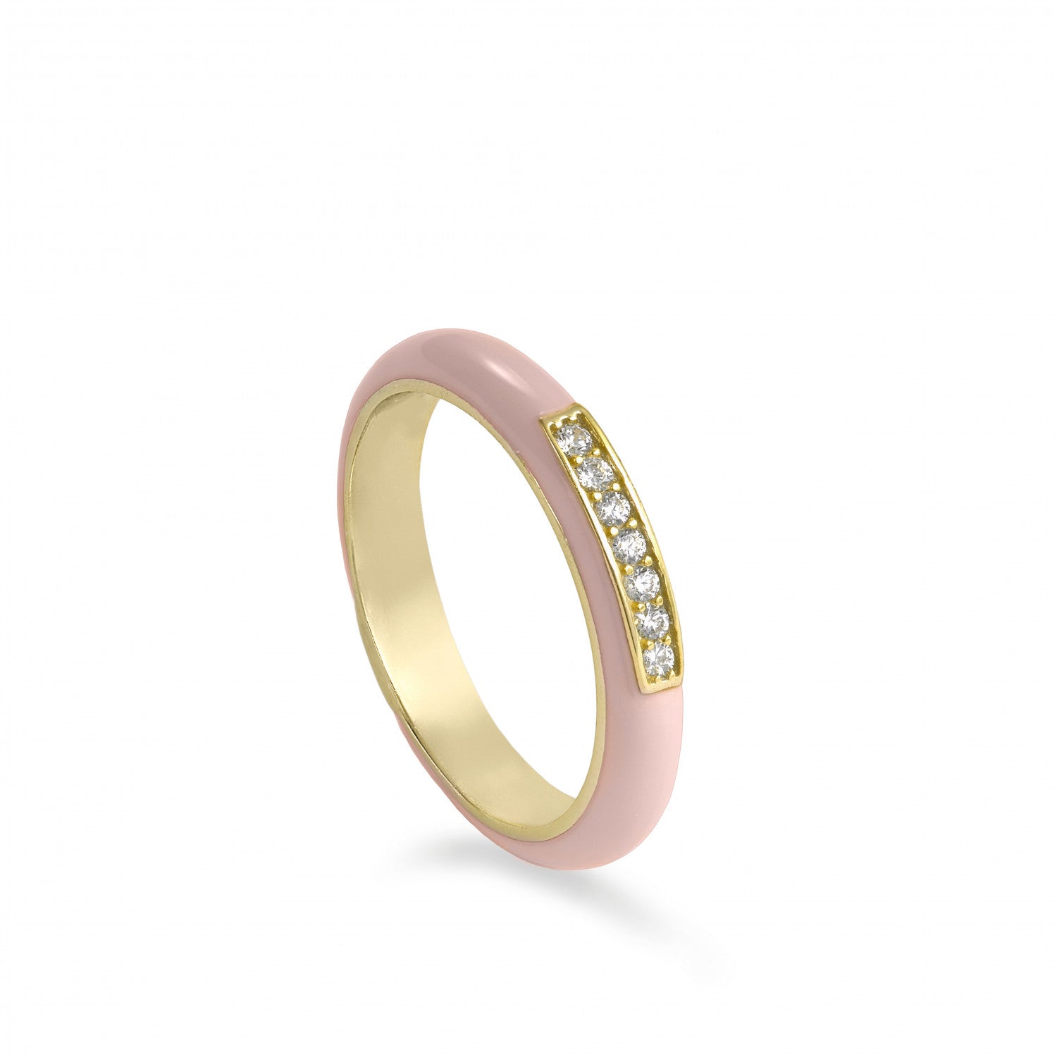 Anillo esmalte diseño circular tono rosado con circonitas-LINEARGENT