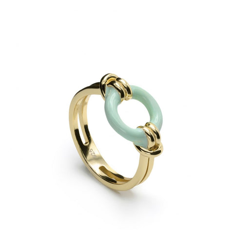 Anillo esmalte diseño círculo azul bañado en oro-LINEARGENT