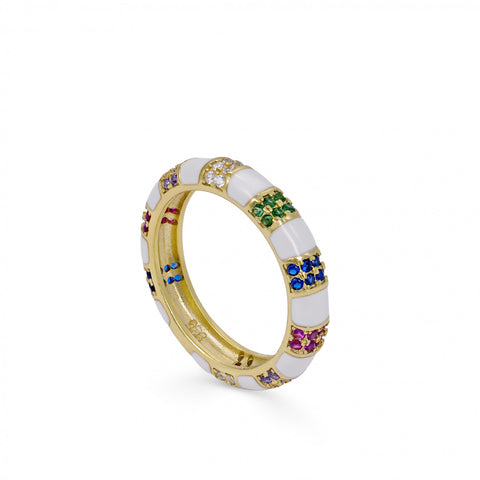 Anillo esmalte diseño multicolor con circonitas-LINEARGENT
