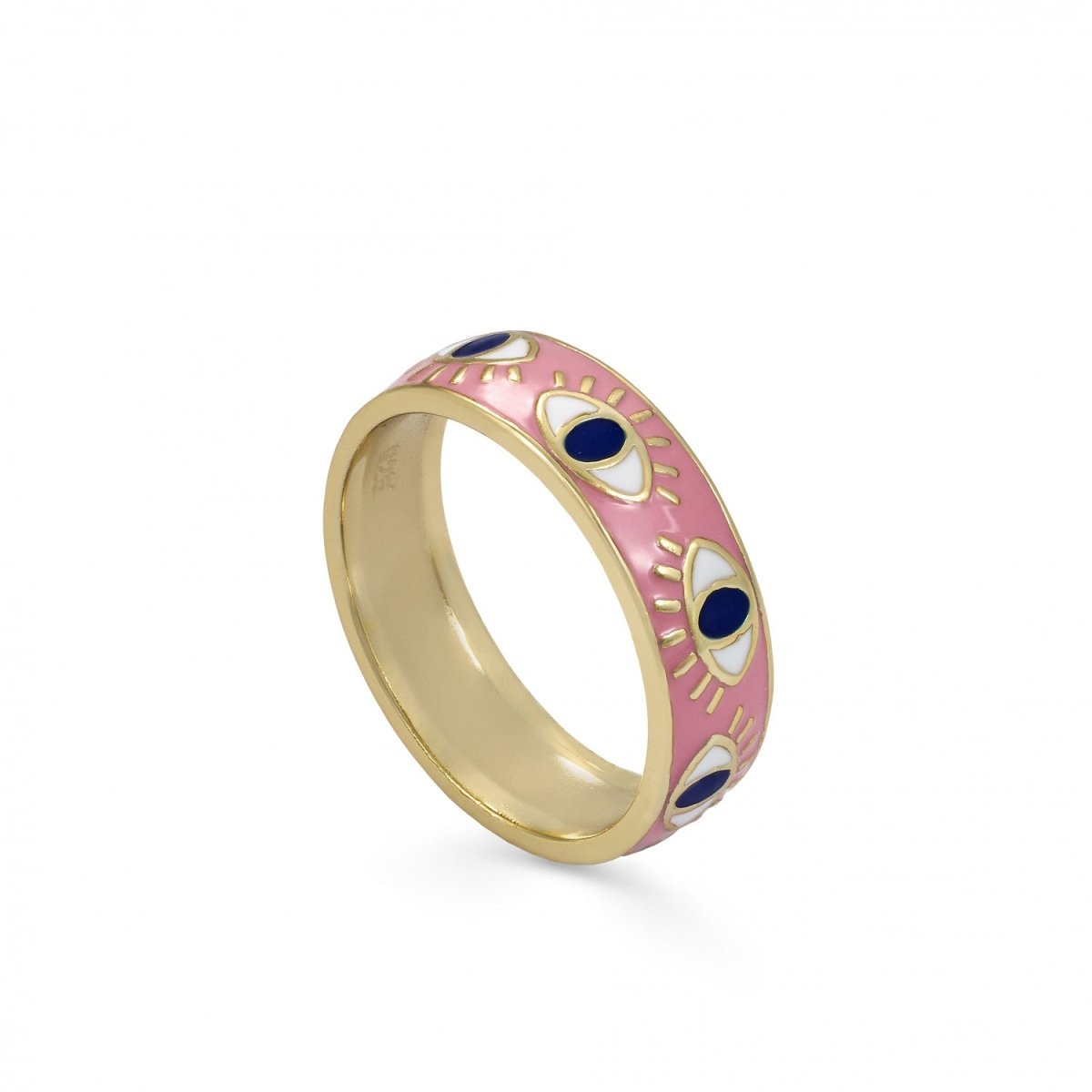 Anillo esmalte rosa diseño de cenefa con dibujo de ojo-LINEARGENT