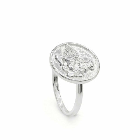 Anillo sello diseño ángel de plata lisa-LINEARGENT