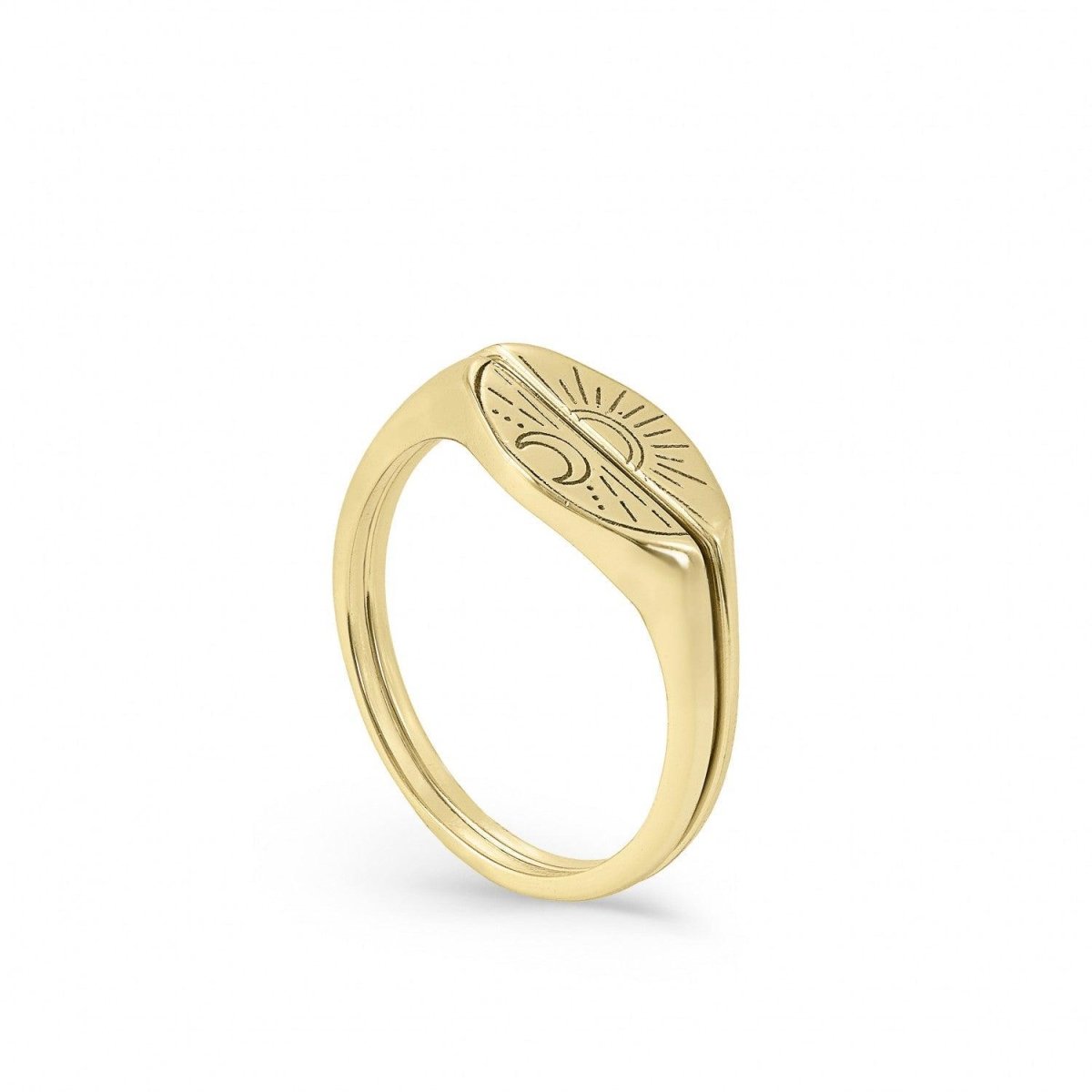 Anillo sello diseño dividido con grabado de luna y sol-LINEARGENT