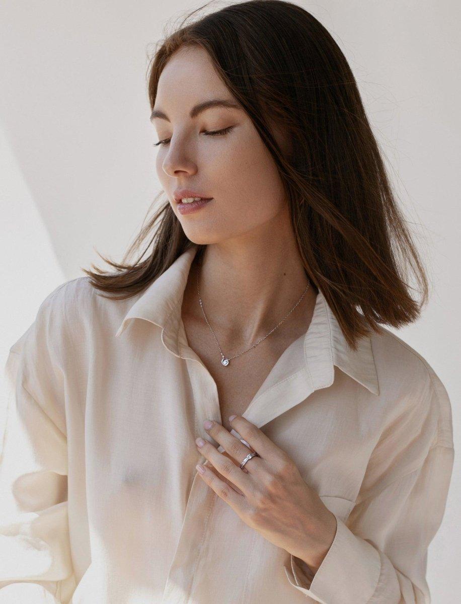 bague solitaires design motif  diagonalde quartz adamantine-LINEARGENT