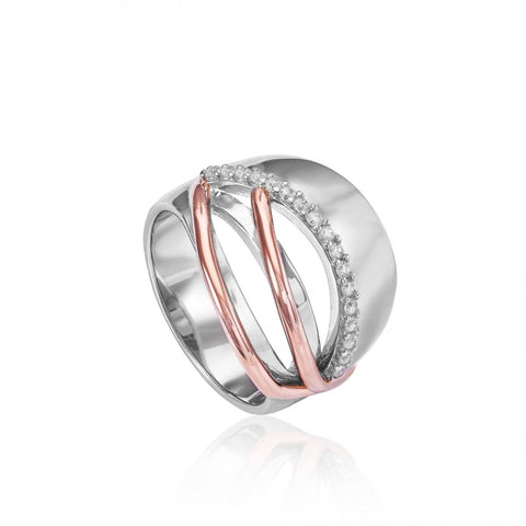 Anillos anchos con carriles bicolores y circonitas-LINEARGENT