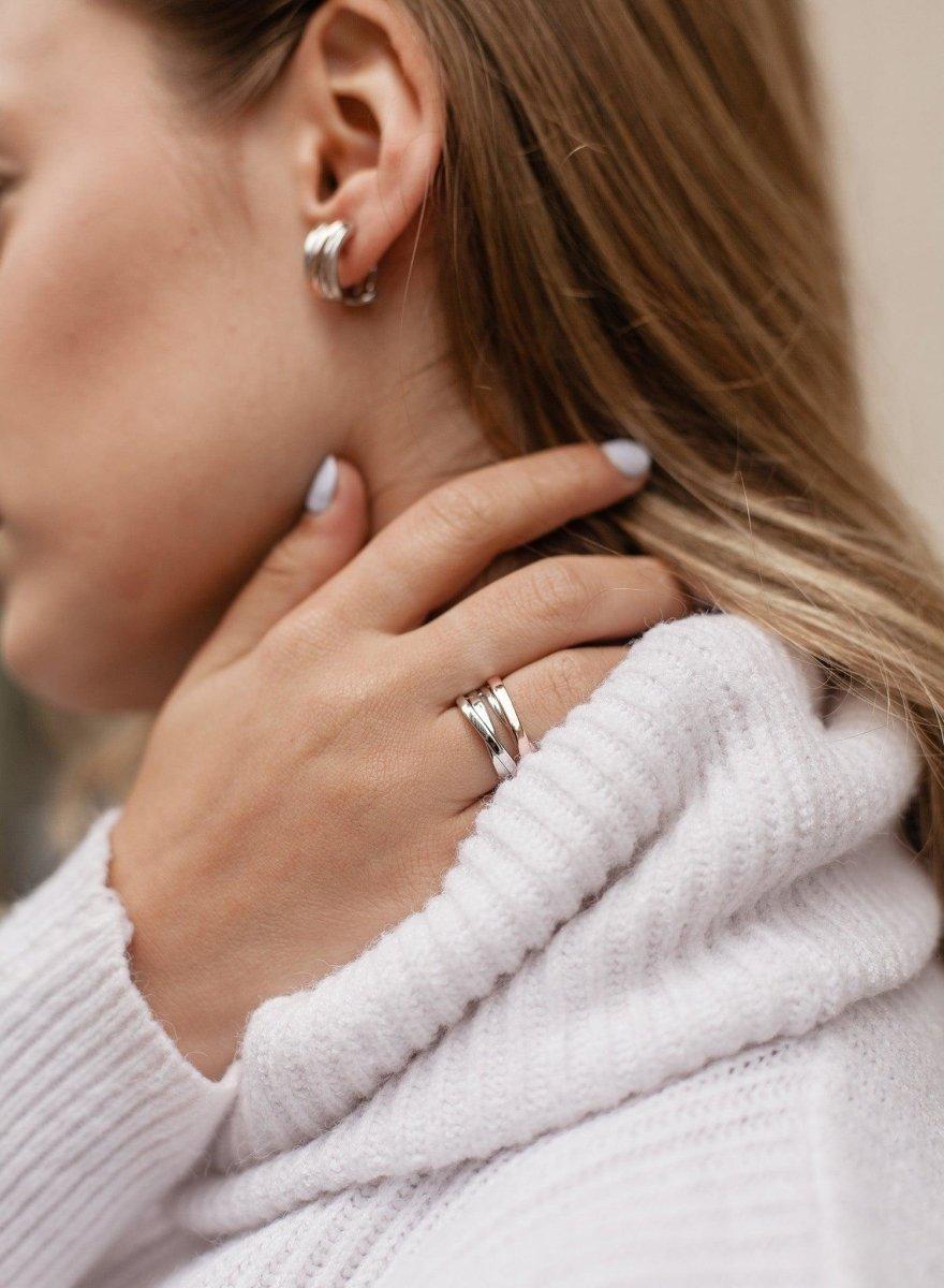 Anillos larges de argent de double LINEARGENT