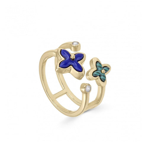 Anillos anchos diseño doble flor de piedra natural-LINEARGENT