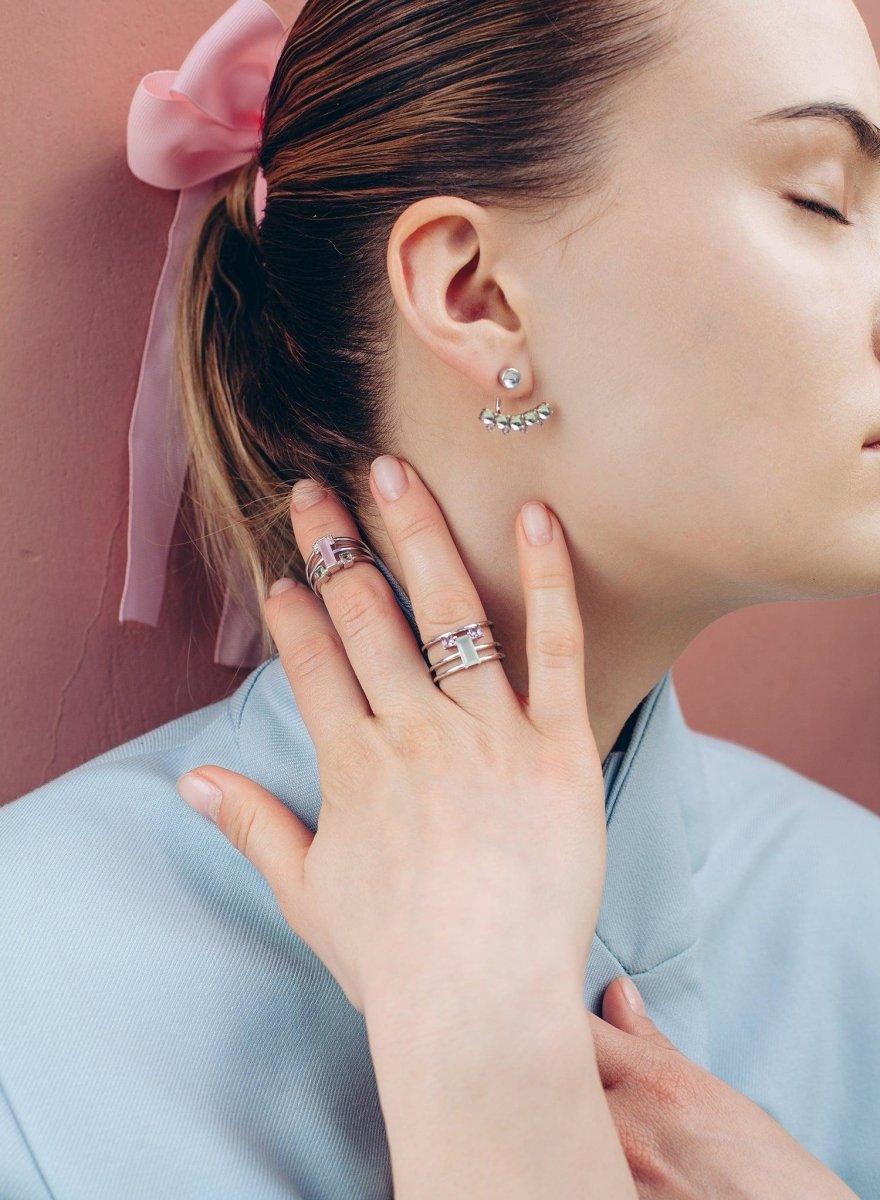 Anillos anchos diseño triple sortija con gemas de colores