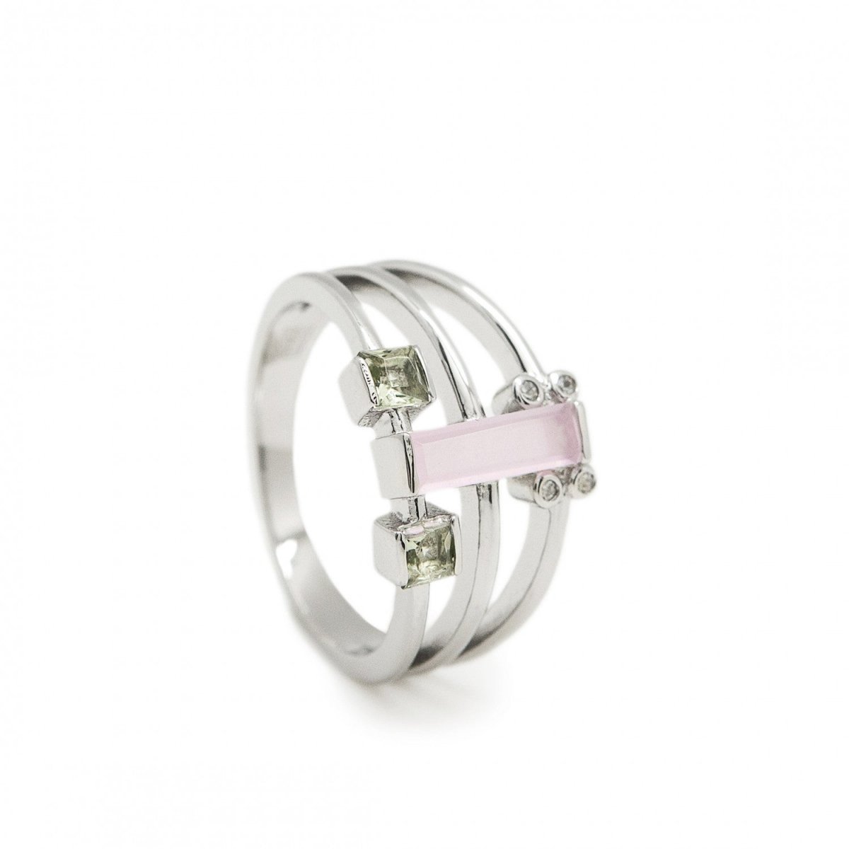 Anillos anchos diseño triple sortija con gemas de colores-LINEARGENT