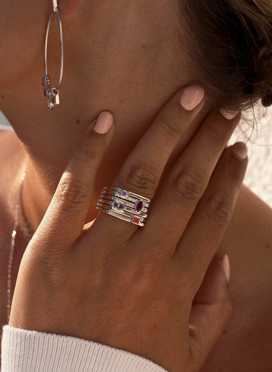 Rings wide in silver design Geometric multicolored