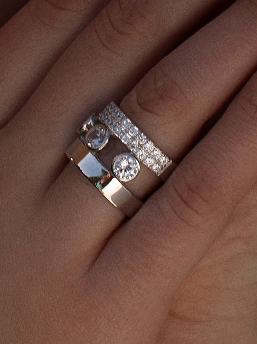 Anillos anchos formados por tres carriles de circonitas-LINEARGENT