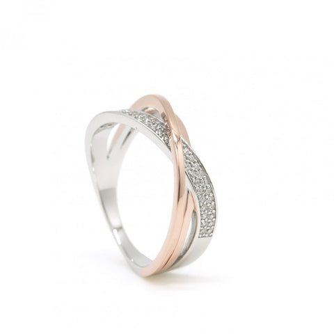 Anillos bicolor baño rosa con entrecruzado de circonitas-LINEARGENT