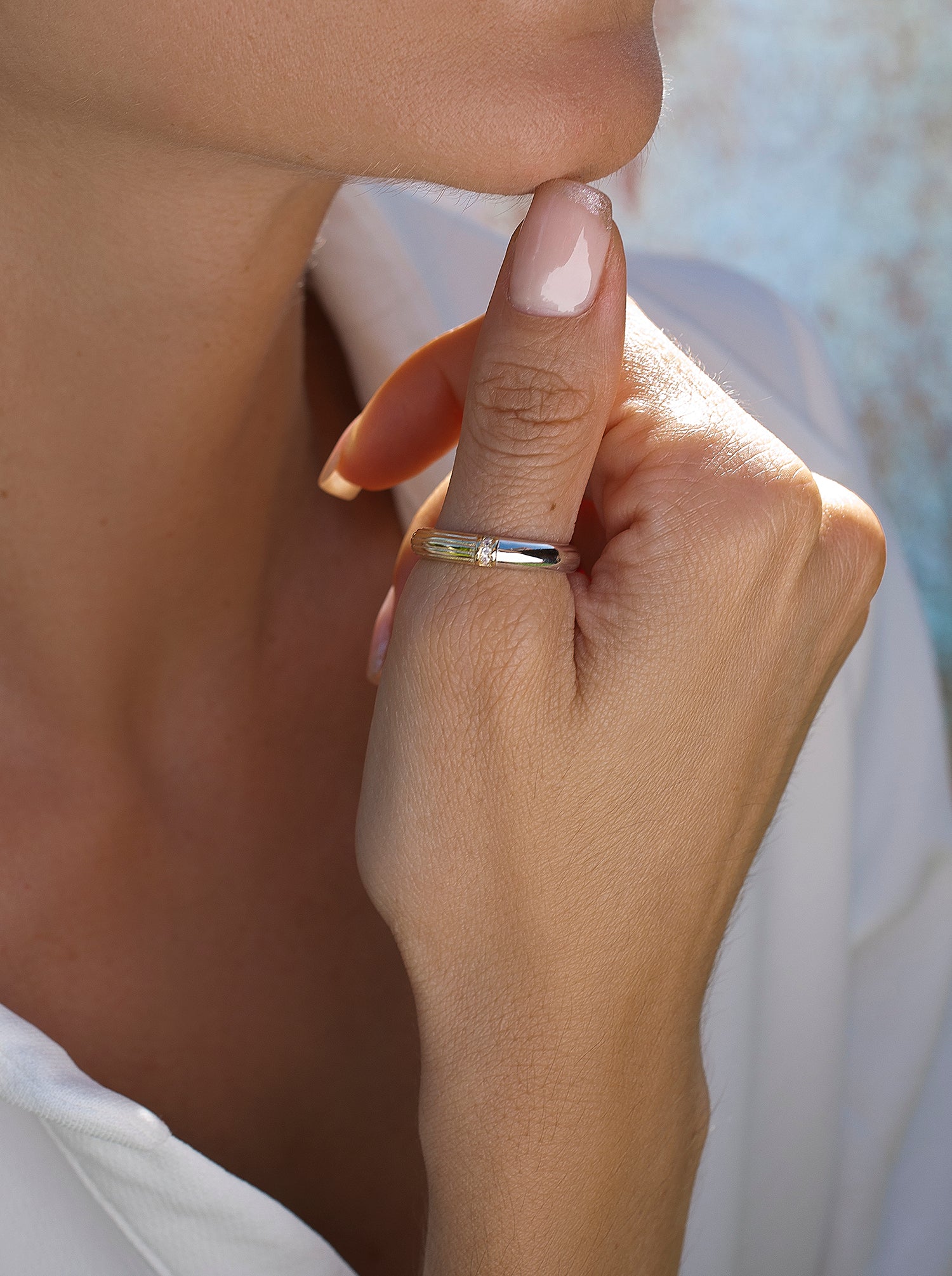 Anillos bicolor de plata diseño con tira de circonitas