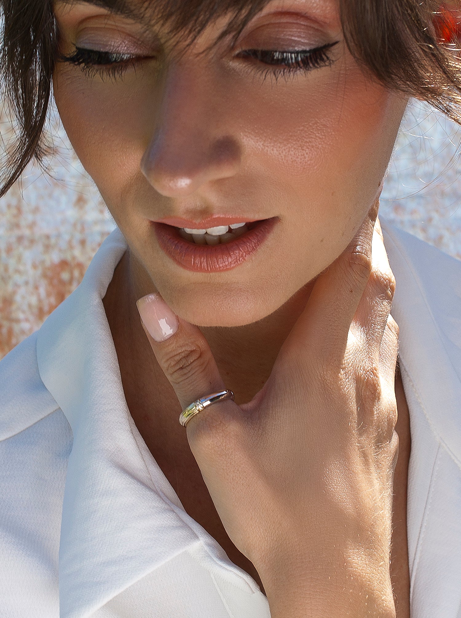 Anillos bicolor de plata diseño con tira de circonitas