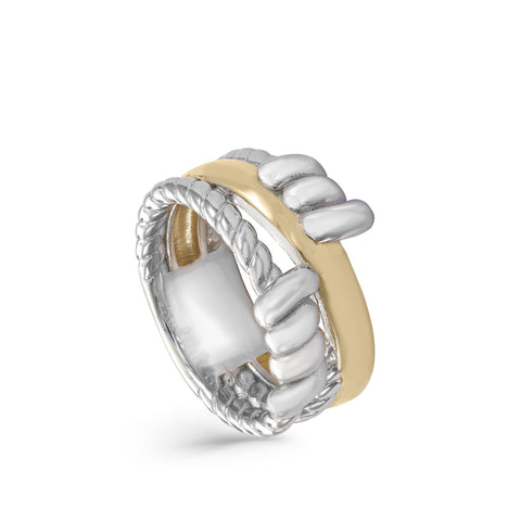 Anillos bicolor de plata diseño cuerda irregular
