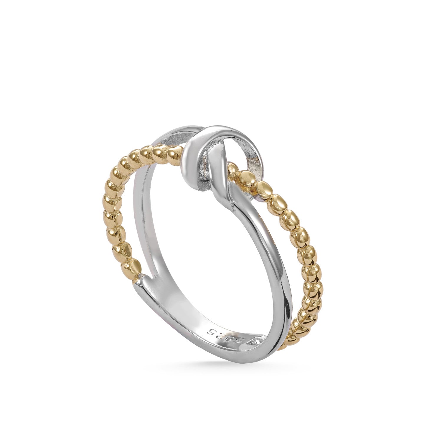 Anillos bicolor de plata diseño doble raíl con nudo