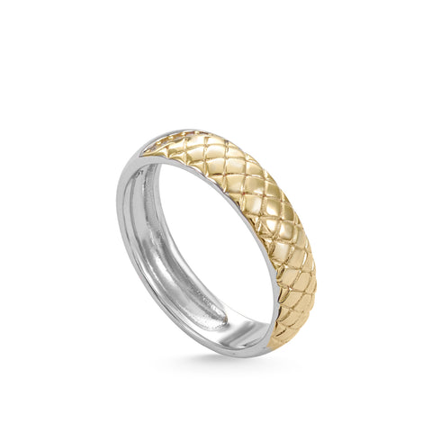 Anillos bicolor de plata diseño textura acolchada