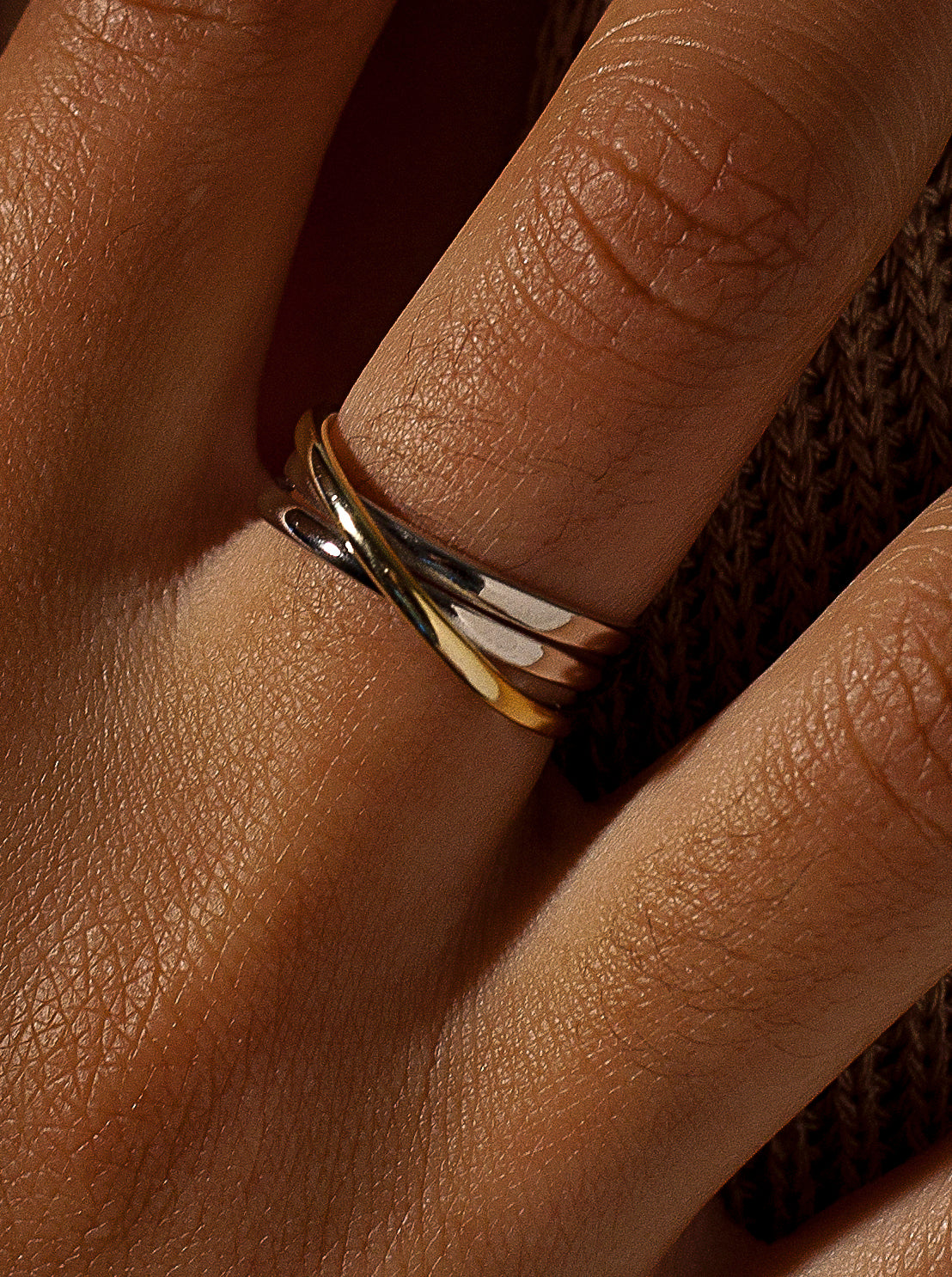 Anillos bicolor de plata diseño triple raíl cruzado-LINEARGENT