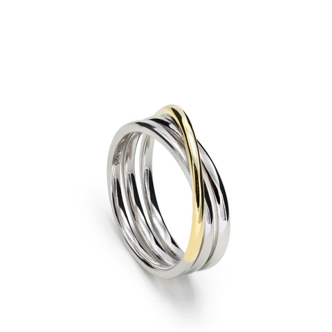Anillos bicolor de plata diseño triple raíl cruzado-LINEARGENT