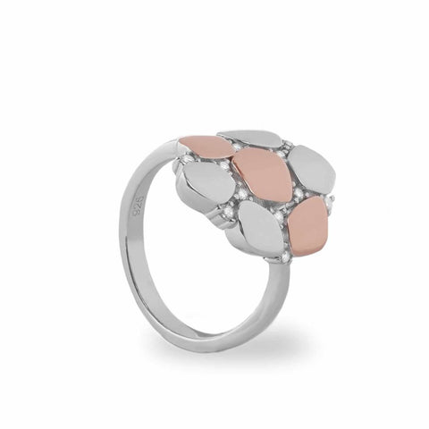 Anillos bicolor diseño de flor abstracta con circonitas-LINEARGENT