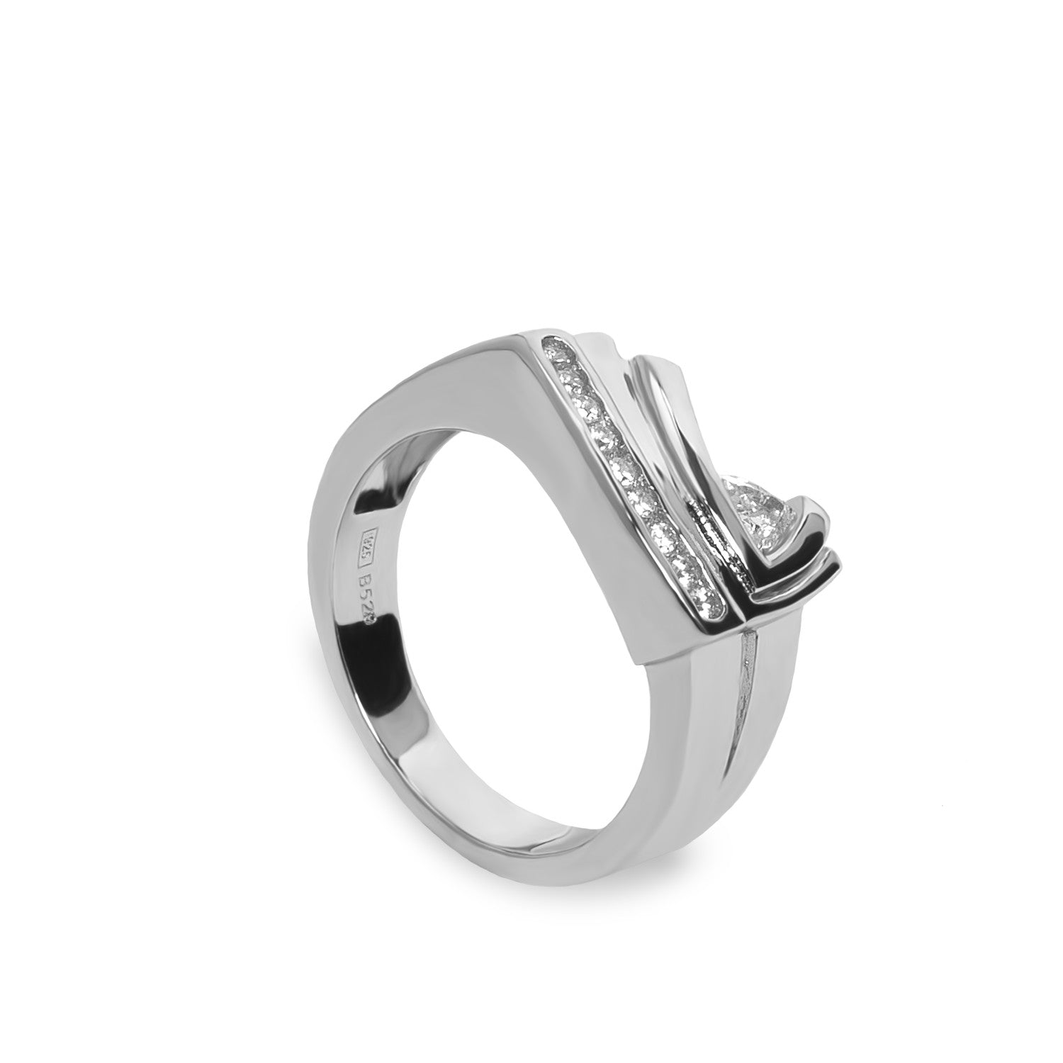 Anillos circonitas de plata con raíl de nueve circonitas-LINEARGENT