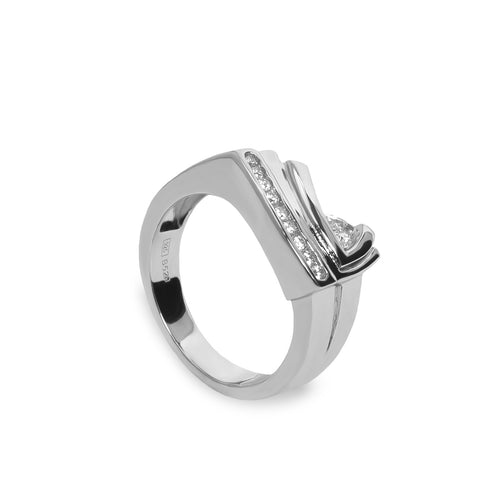 Anillos circonitas de plata con raíl de nueve circonitas-LINEARGENT