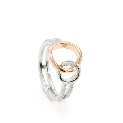 Anillos circonitas de plata diseño doble círculo bicolor-LINEARGENT