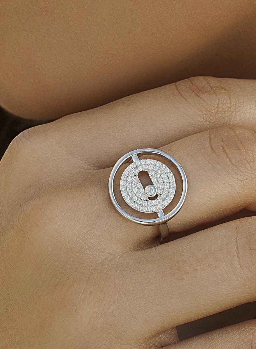 Anillos circonitas diseño de doble botón y plata lisa-LINEARGENT