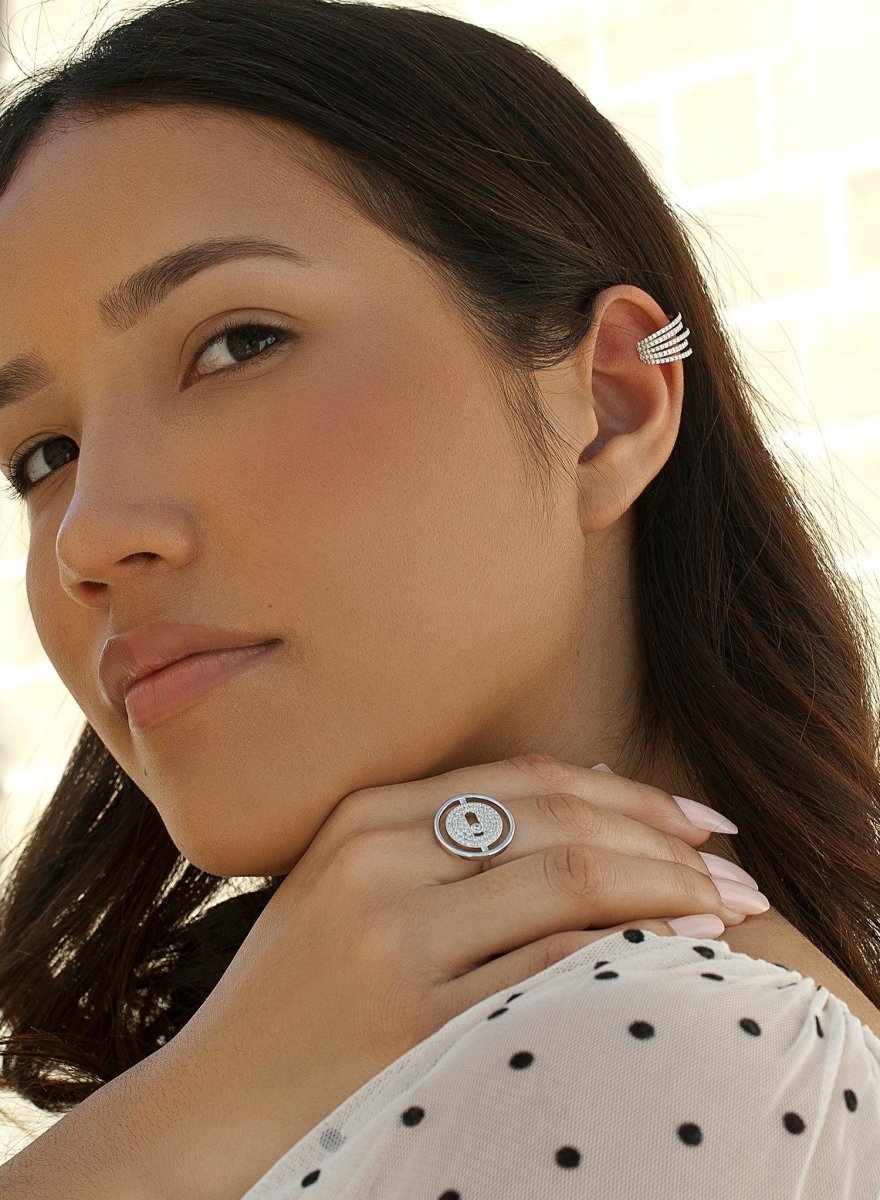 zirconias Rings design from double button and plain silver