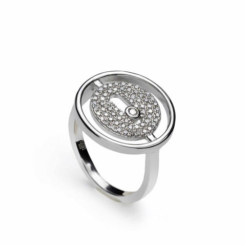 Anillos circonitas diseño de doble botón y plata lisa-LINEARGENT