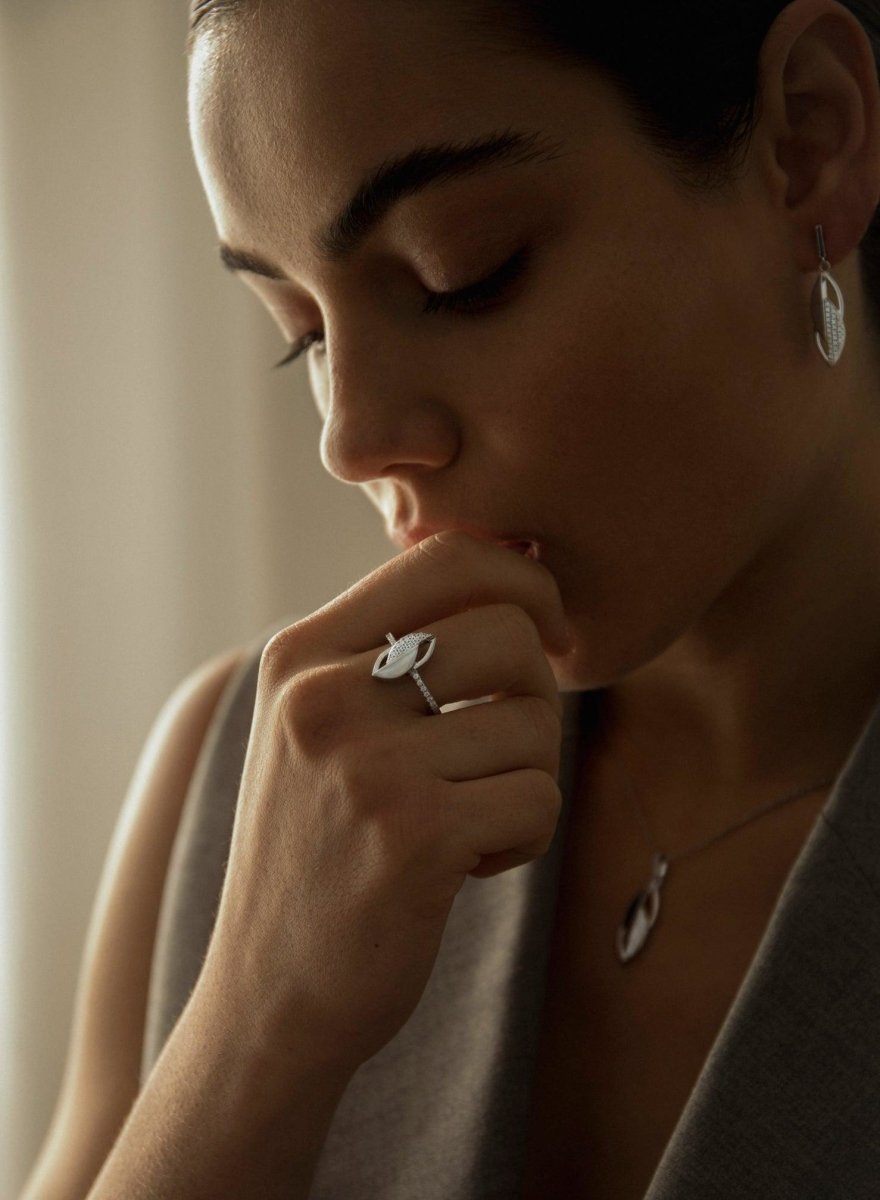 Anillos circonitas diseño de hoja geométrica-LINEARGENT