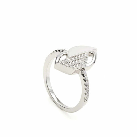 Anillos circonitas diseño de hoja geométrica-LINEARGENT